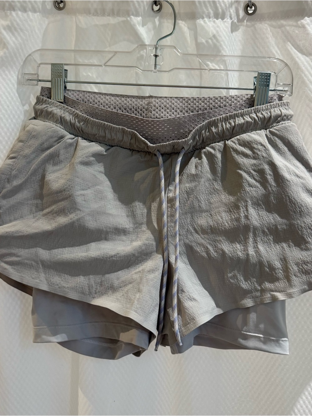 Athleta Light Gray Layered Athletic Shorts with Drawstring